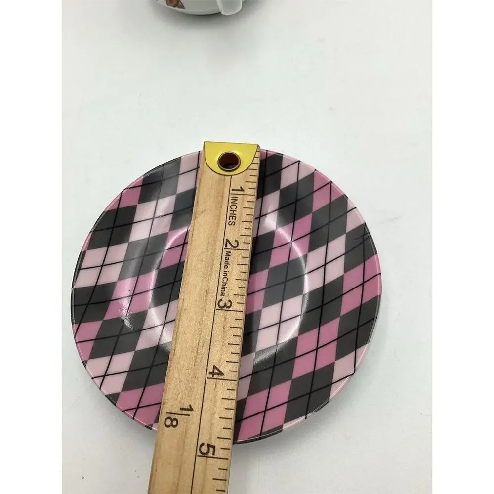 Queenwest Trading Co.‎ Pink Plaid Tea Cup & Saucer Set 2-Piece